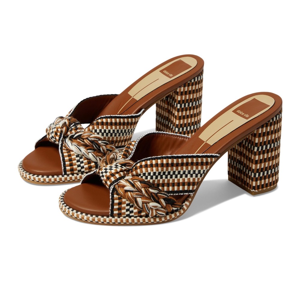 Dolce Vita Brilah Tan Multi Woven Block Heel Sandals Size 6